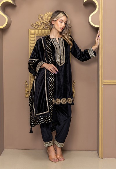 BLACK FUSION SET WITH SALWAR PANTS